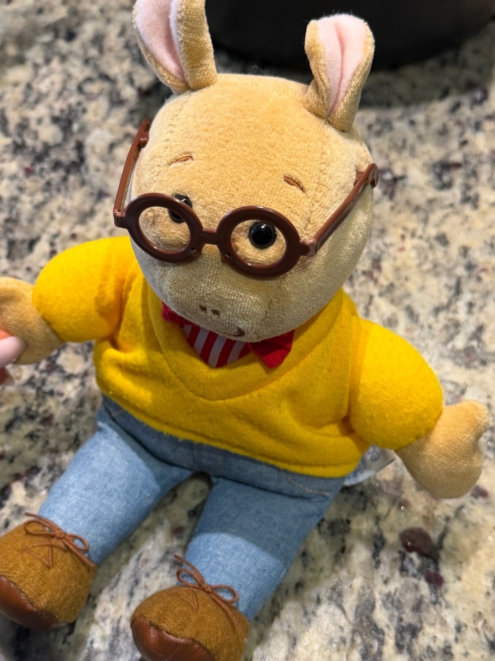 Arthur Plush Toy in Yellow Sweater and Light Blue Jeans and glasses